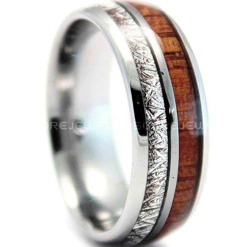 Wood & Silver Design Wedding Band Ring, Genuine Stainless Steel. Size 10 | T/U