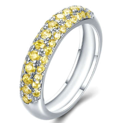 Citrine Yellow Cr.Diamond Anniversary Band Pave Ring. Size 10 | T-U | 20mm
