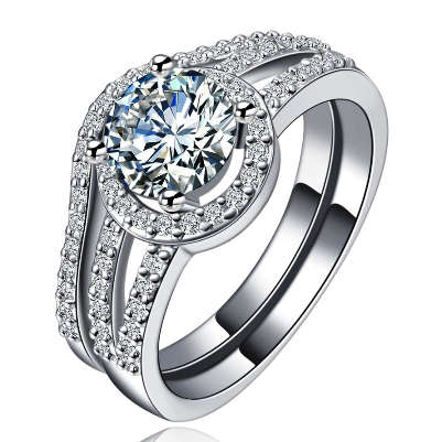 Sparkling 1.31ct Cr.Diamond Pave Engagement Ring Set. Size 7|N-