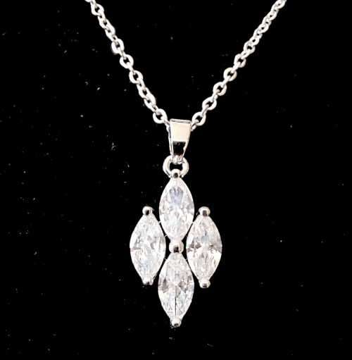 ASHA CRAFT - Sparkling 1.20ct White CZ Marquise Pendant Necklace