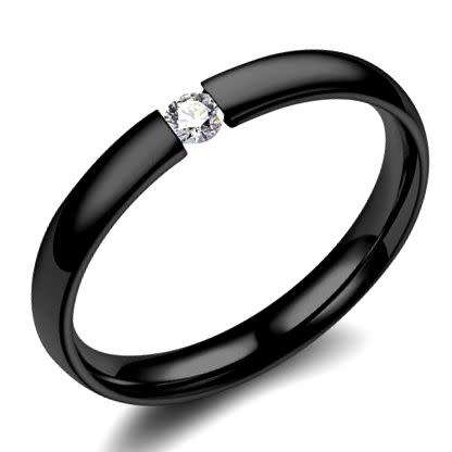 CERTIFIED - ASHA CRAFT Black Titanium Solitaire CZ Ladies Ring. Size 7