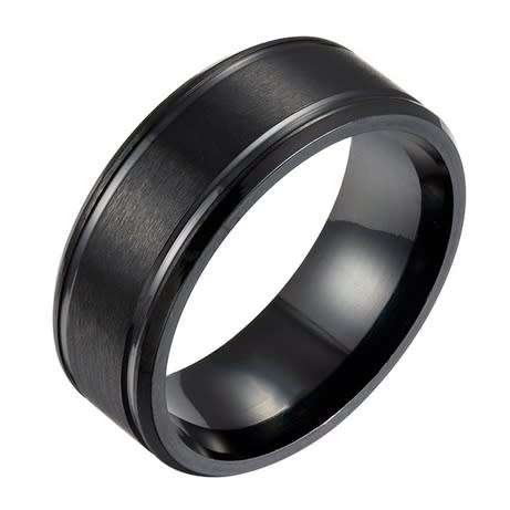ASHA CRAFT - Mens Matte Black Grooved Wedding Band. Ring Size 9