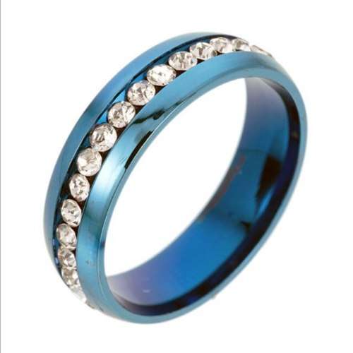 ASHA CRAFT - Full Eternity CZ Blue Stainless Steel Band. Ring Size 7