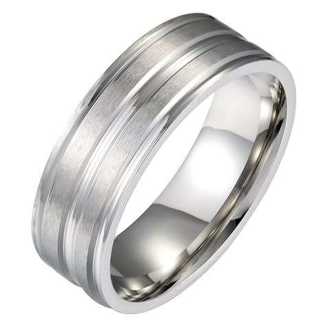 ASHA CRAFT - Titanium Mens Grooved Wedding Band. Ring Size 9