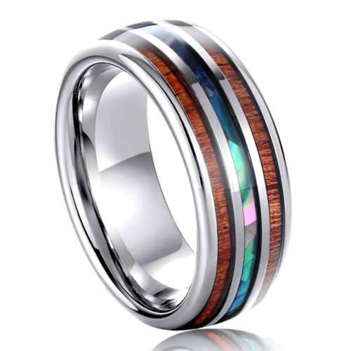 ASHA CRAFT - Mens Wood and Shell Inlay Wedding Band. Ring Size 12