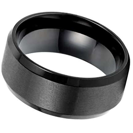 ASHA CRAFT - Mens Black Beveled Stainless Steel Band. Ring Size 10