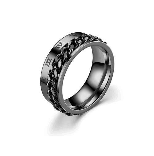 Mens Titanium Roman Numeral Chain Band. Ring Size 6,7,8,9,10,11,12