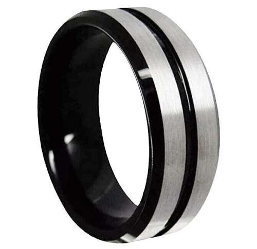 FINAL DAYS OF R1 AUCTIONS: Mens Black Silver 8mm Wedding Band. Ring Size 10