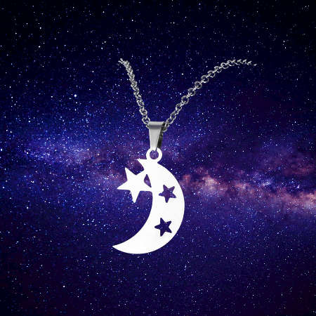 TITANIUM MOON AND STARS NECKLACE