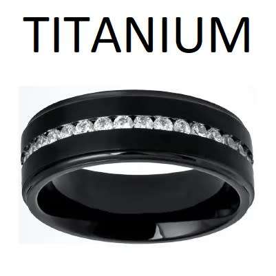 TITANIUM RING ETERNITY CZ BLACK WEDDING BAND. SIZE 9 / R-S
