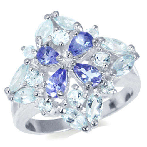 [R8746.20] ASHA CRAFT - 100% REAL 2.48ct Genuine Tanzanite and Blue Topaz Ring Size 7.5 / P