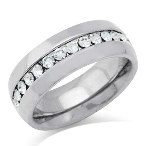 Channel-set 0.75ct White CZ 316L SS Eternity Ring. Size 8 / Q