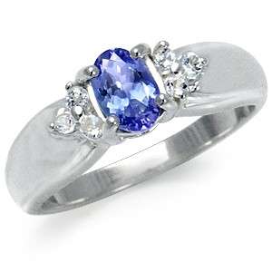 [R6027.93] 0.41ct Natural Tanzanite Solitaire and Topaz Engagement Ring. Size 8 / Q