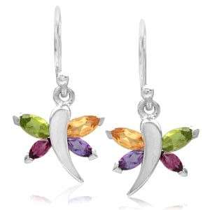 ASHA CRAFT - Dragonfly 0.88ct Genuine Precious Gemstones 925 Sterling Silver Earrings