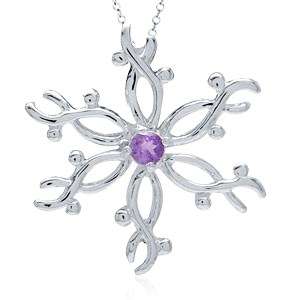 ASHA CRAFT - 0.10ct Genuine Amethyst Snowflake 925 Sterling Silver Pendant