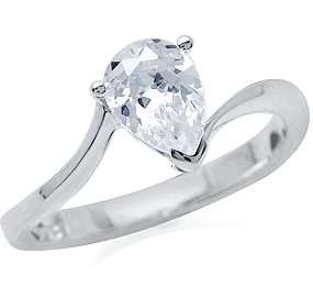 ASHA CRAFT - 1.00ct White Pear CZ Split-Shank 925 Sterling Silver Ring. Size 8 / Q