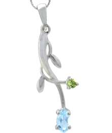ASHA CRAFT - 100% REAL Genuine Blue Topaz and Peridot 925 Sterling Silver Pendant