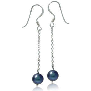 6MM Peacock Freshwater Pearl Dangle Earrings 925 Sterling Silver