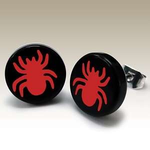 Black and Red Spider Studs Earrings in 316L Stainless Steel