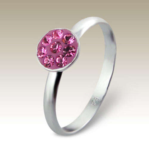 ASHA CRAFT - Pink Swarovski Crystals Ring in Genuine 925 Sterling Silver. Size 4