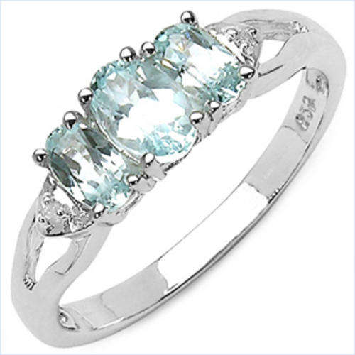 ASHA CRAFT - 1.36ct Genuine Blue Topaz and Diamonds 925 Sterling Silver Ring. Size 7 / O