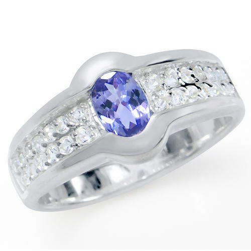[R6100.00] ASHA CRAFT - 100% REAL 0.75ct Genuine Tanzanite and White Topaz Ring. Size 8 / Q