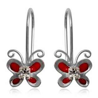 Enamel and Crystal Earrings set in Genuine 925 SOLID Sterling Silver