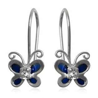 ACJ - ON SALE!! Enamel and Crystal 925 Sterling Silver Earrings - Blue