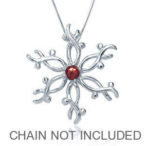 BRAND NEW 0.10ct Genuine Garnet Snowflake 925 Sterling Silver Pendant