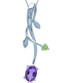 100% REAL 0.58ct Genuine African Amethyst and Peridot 925 Sterling Silver Pendant