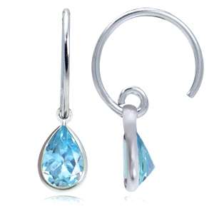 Petite 100% REAL 1.68ct Blue Topaz C-Hoop 925 Sterling Silver Earrings