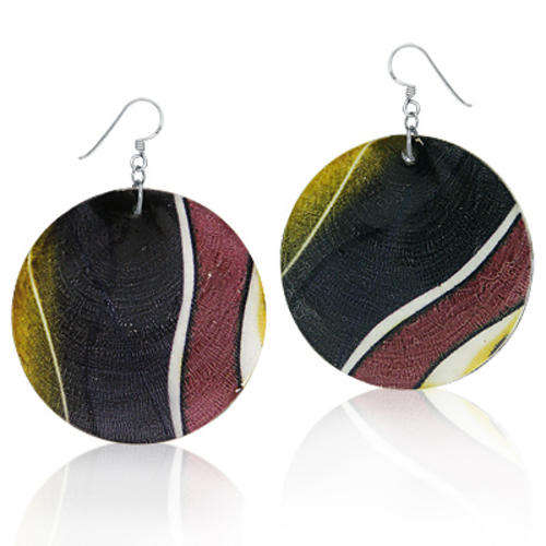 Multi Colored Painted Shell 925 Sterling Silver Circle Dangle Earrings