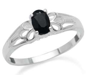 0.69ct Genuine Black Sapphire Filigree 925 SOLID Sterling Silver Ring. Size 5.5 / L