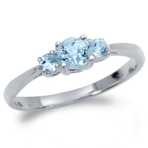 ASHA CRAFT - 0.50ct Genuine Blue Topaz 3-stone 925 SOLID Sterling Silver Ring. Size 8 / Q