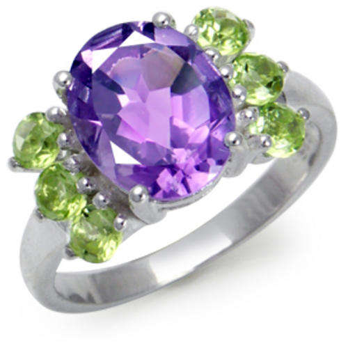 ASHA CRAFT - 3.12ct Genuine Amethyst & Peridot 925 Sterling Silver Ring. Size 7 / O