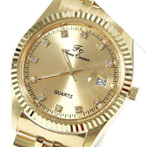 ASHA CRAFT - QUARTZ Free Crane Branded Gents Watch - Gold Steel Band