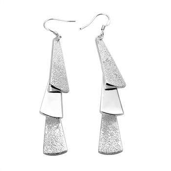 ASHA CRAFT - 925 Silver Modern Triplicate Earrings - 45mm length