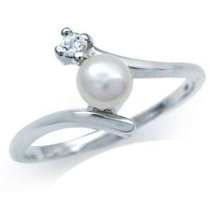 ASHA CRAFT - Freshwater Pearl and White Topaz Ring 925 Sterling Silver. Size 7 / O
