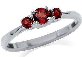 ASHA CRAFT - 0.54ct Genuine Garnet Trilogy 925 Sterling Silver Ring. Size 9 / R