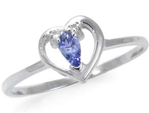 ASHA CRAFT - 0.20ct Genuine Tanzanite and White Topaz Heart Ring. Size 5.5 / L