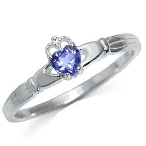 0.20ct Genuine Iolite Heart 925 Sterling Silver Claddagh Ring. Size 5/K