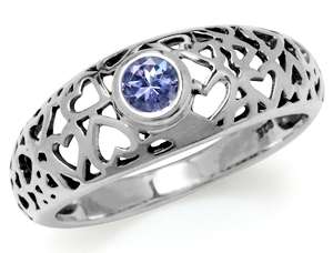 [R5612.80] Exquisite 0.18ct Genuine Tanzanite Filigree Designer Hearts Ring. Size 6 / M / 16.3mm