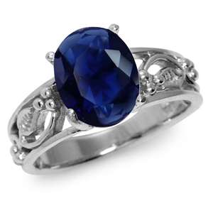 Luxurious 3.00ct Cr. Blue Sapphire 925 Sterling Silver Filigree Ring. Size 8.5/R