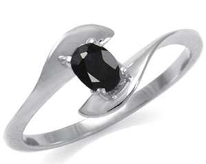 0.25ct Genuine Black Sapphire 925 Sterling Silver Bypass Ring. Size 5/K