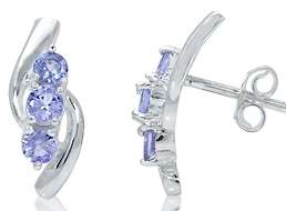 WOW!! 0.84ct Genuine Tanzanite 3stone 925 Sterling Silver Earrings