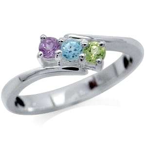 0.39ct Genuine Amethyst, Blue Topaz, Peridot 925 Sterling Silver Ring. Size 6/M