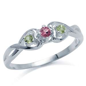 0.16ct Genuine Tourmaline and Peridot 925 Sterling Silver Ring. Size 6/M