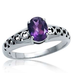 1.07ct Genuine African Amethyst Solitaire 925 Sterling Silver Ring. Size 8/Q