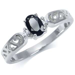 0.74ct Genuine Black Sapphire and Topaz 925 Sterling Silver Ring. Size 9/S