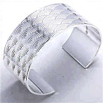 ASHA CRAFT -  925 Silver Scalloped Detail Bangle - 30mm wide